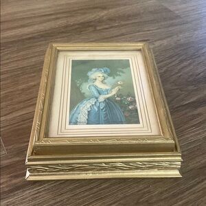 Vintage Wood Marie Antoinette gold gilded mirrored jewelry box. Victorian ornate